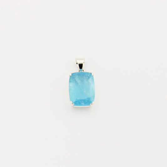 Aquamarine Faceted Prong Sterling Pendant