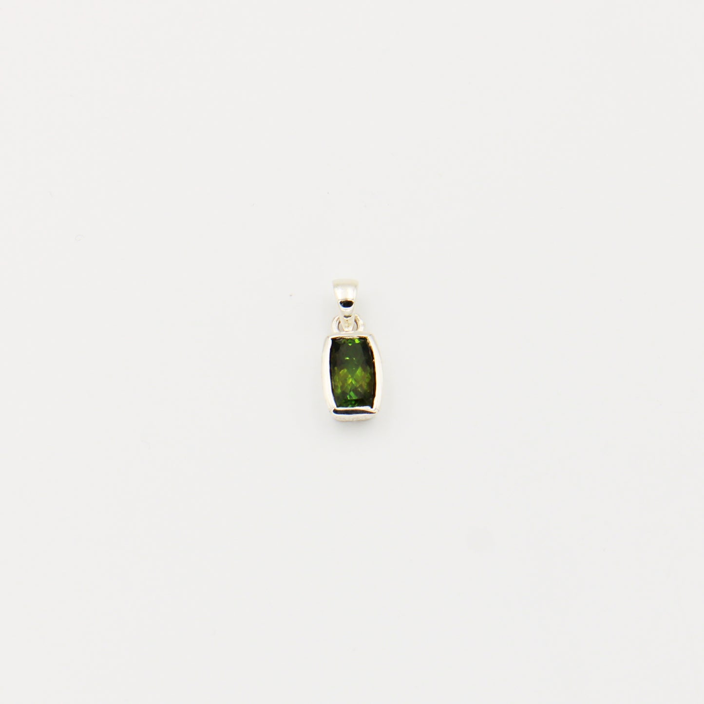 Green Tourmaline Rectangular Faceted Sterling Pendant