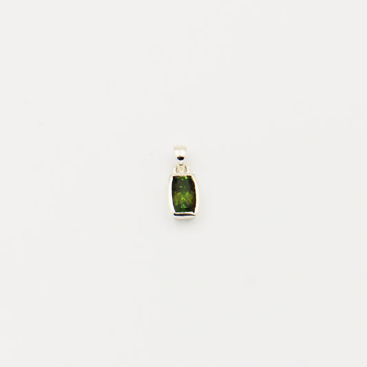 Green Tourmaline Rectangular Faceted Sterling Pendant