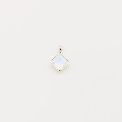 Rainbow Moonstone Faceted Square Sterling Pendant