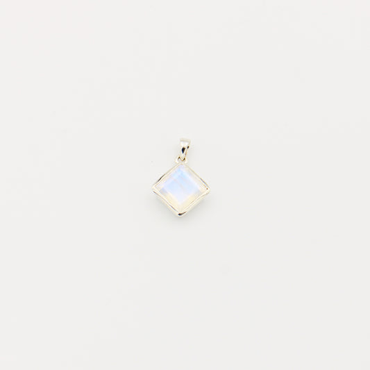 Rainbow Moonstone Faceted Square Sterling Pendant