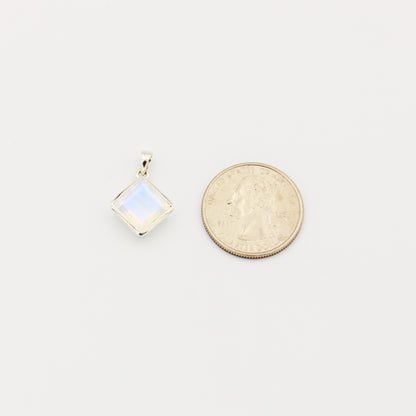 Rainbow Moonstone Faceted Square Sterling Pendant