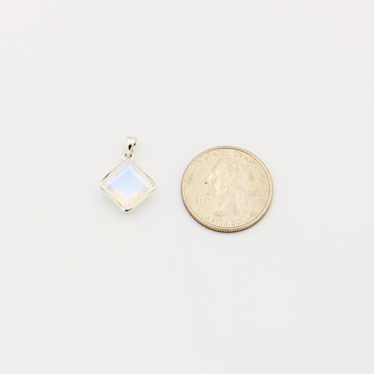 Rainbow Moonstone Faceted Square Sterling Pendant