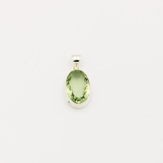 Green Amethyst Large Oval Sterling Bezel Pendant