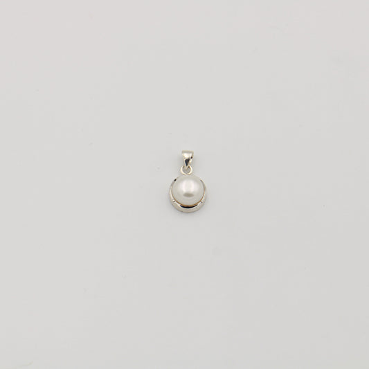 Pearl Round Sterling Bezel Pendant