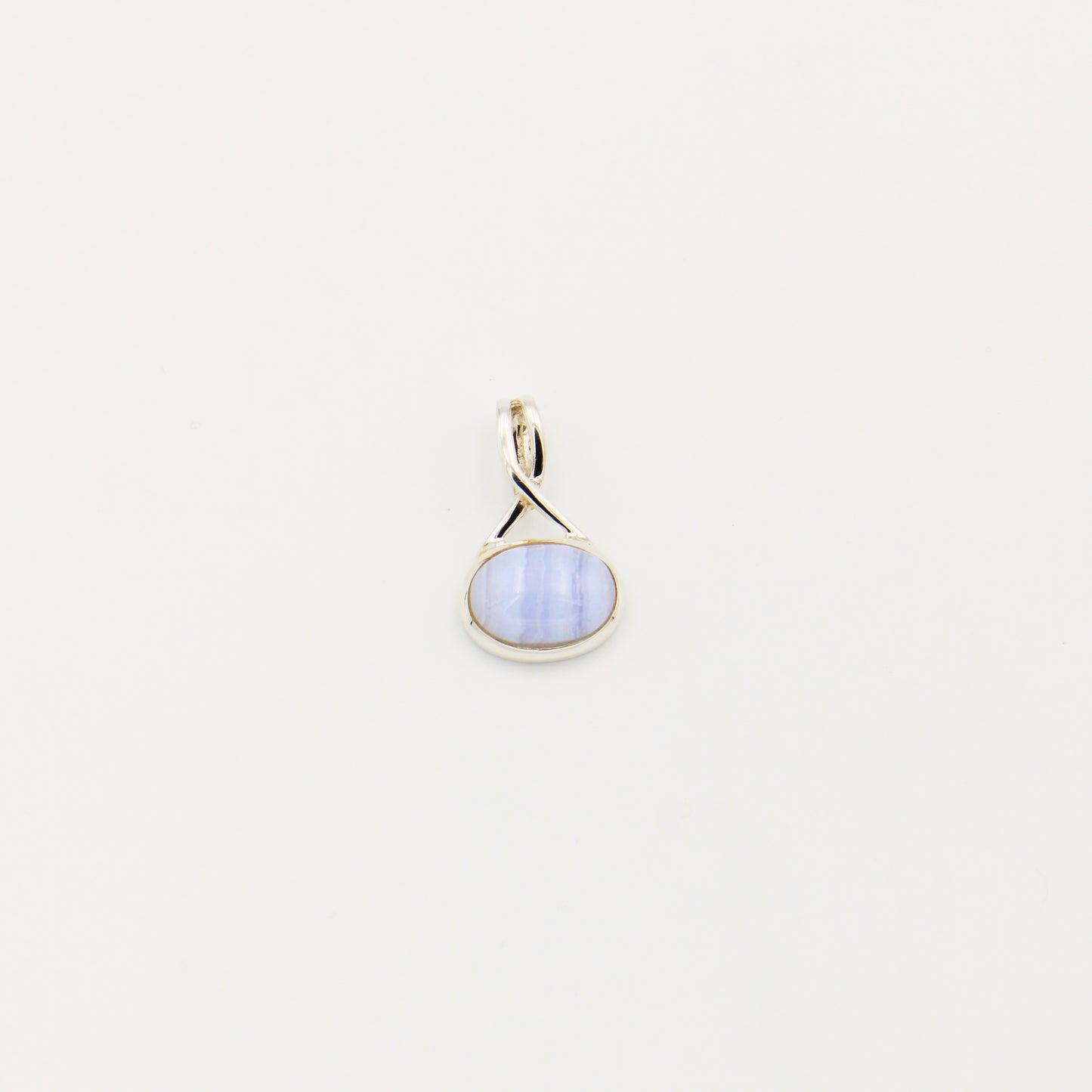 Blue Lace Agate Oval Twist Sterling Pendant