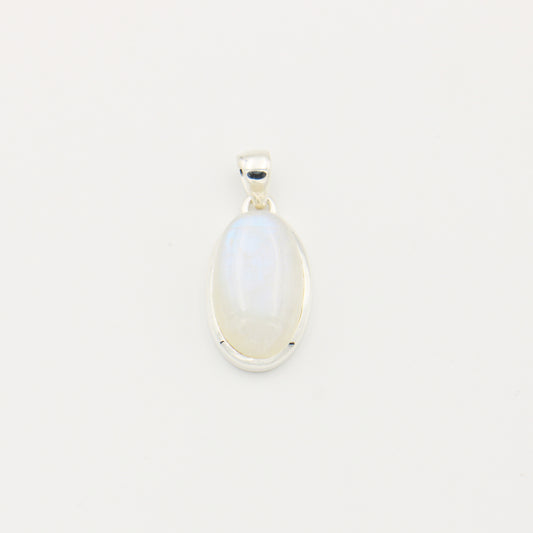 Rainbow Moonstone Long Oval Cabochon Sterling Pendant