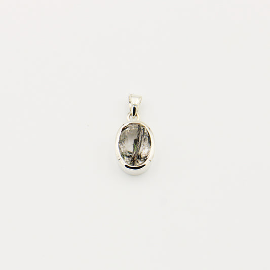 Black Rutilated Quartz Oval Sterling Pendant