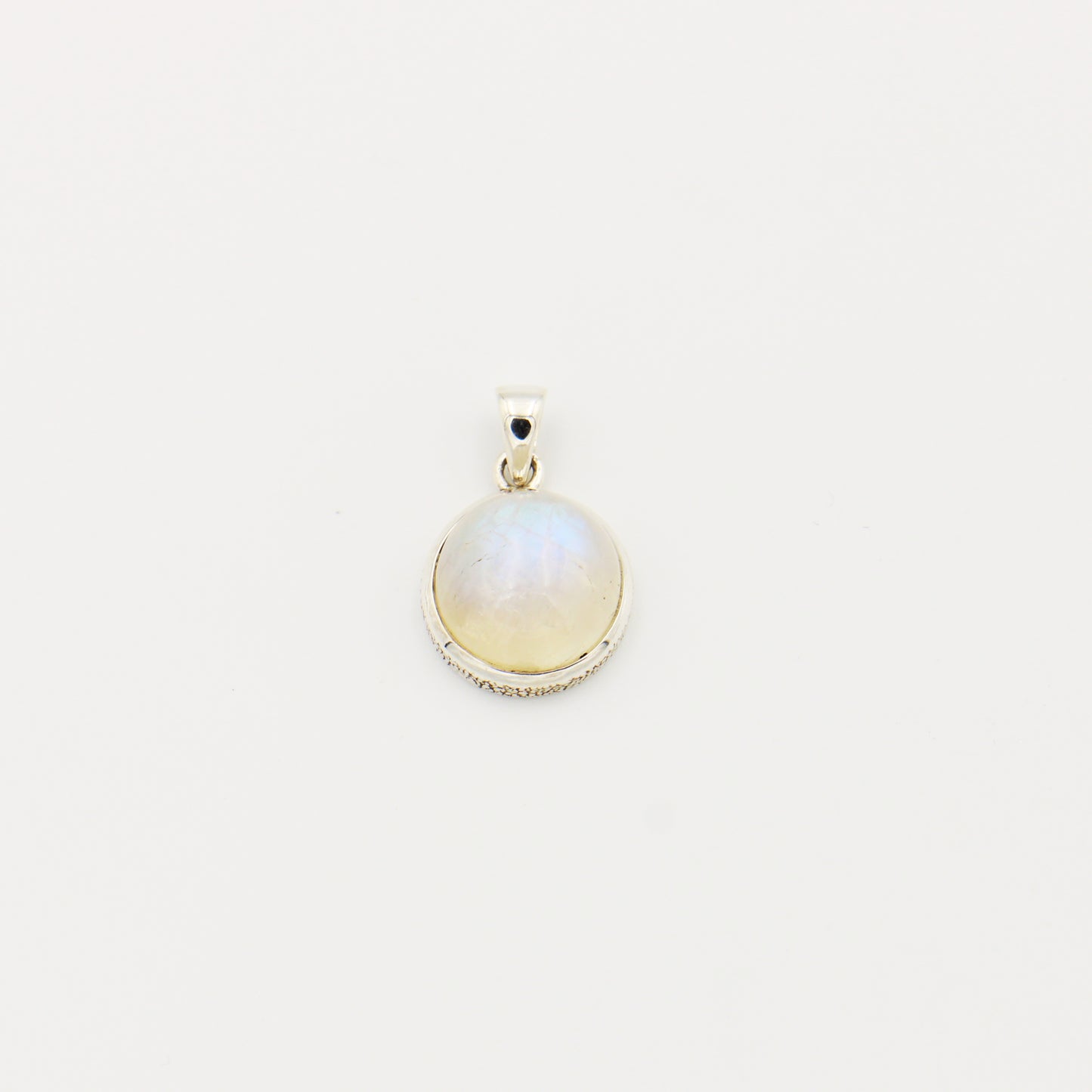 Rainbow Moonstone Round Cabochon Sterling Pendant