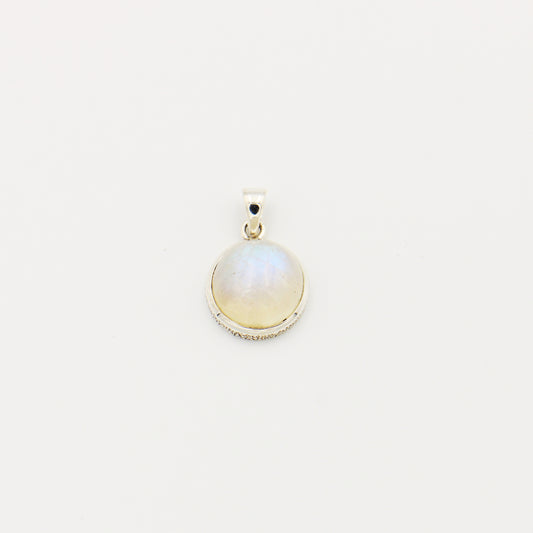 Rainbow Moonstone Round Cabochon Sterling Pendant