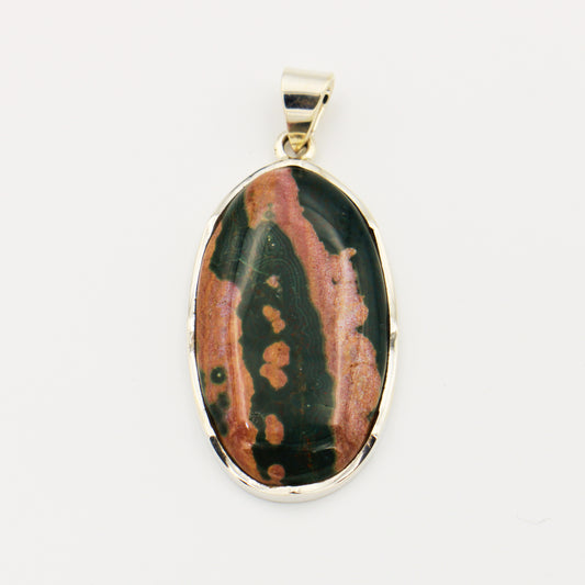 Ocean Jasper Large Oval Wave Sterling Pendant
