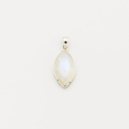 Rainbow Moonstone Marquis Cabochon Sterling Pendant