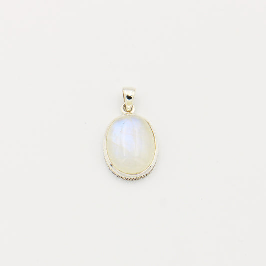 Rainbow Moonstone Oval Cabochon Sterling Pendant