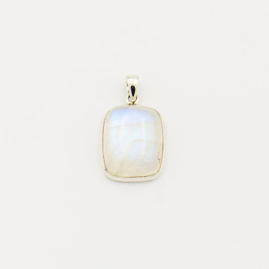 Rainbow Moonstone Rectangle Cabochon Sterling Pendant