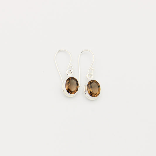 Smoky Quartz Oval Bezel Sterling Earrings
