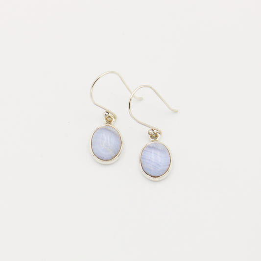 Blue Lace Agate Small Oval Sterling Earrings