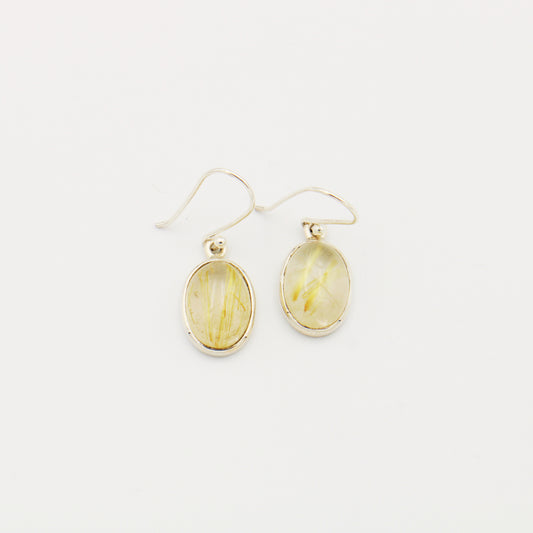 Rutilated Quartz Oval Cabochon Sterling Earrings
