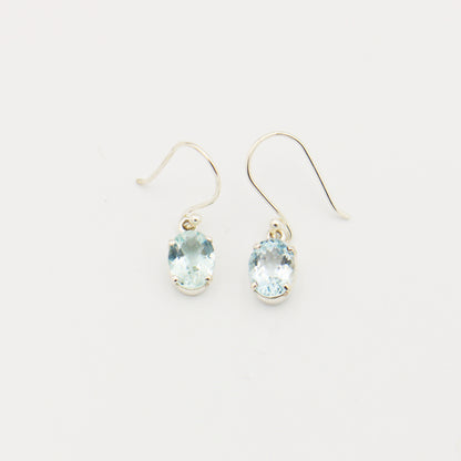 Aquamarine Oval Sterling Silver Prong Earrings