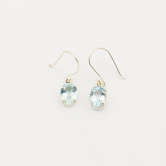 Aquamarine Oval Sterling Silver Prong Earrings