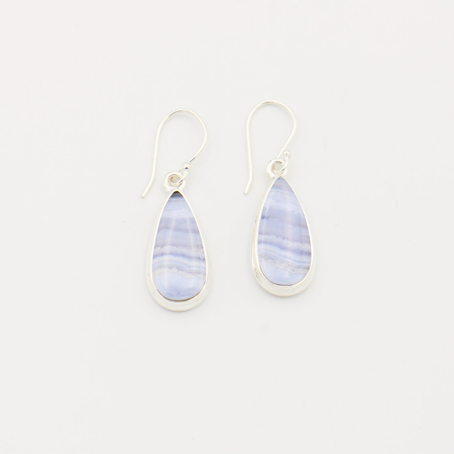 Blue Lace Agate Pear Sterling Earrings