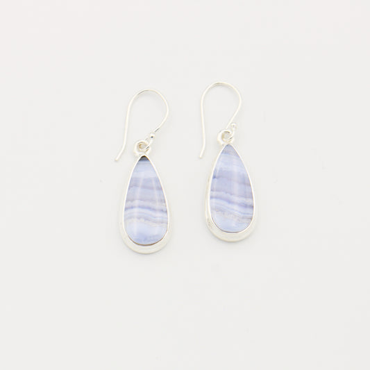 Blue Lace Agate Pear Sterling Earrings