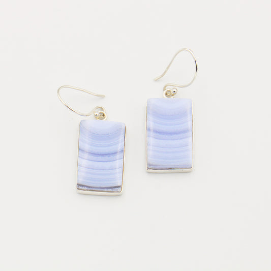 Blue Lace Agate Rectangle Sterling Earrings