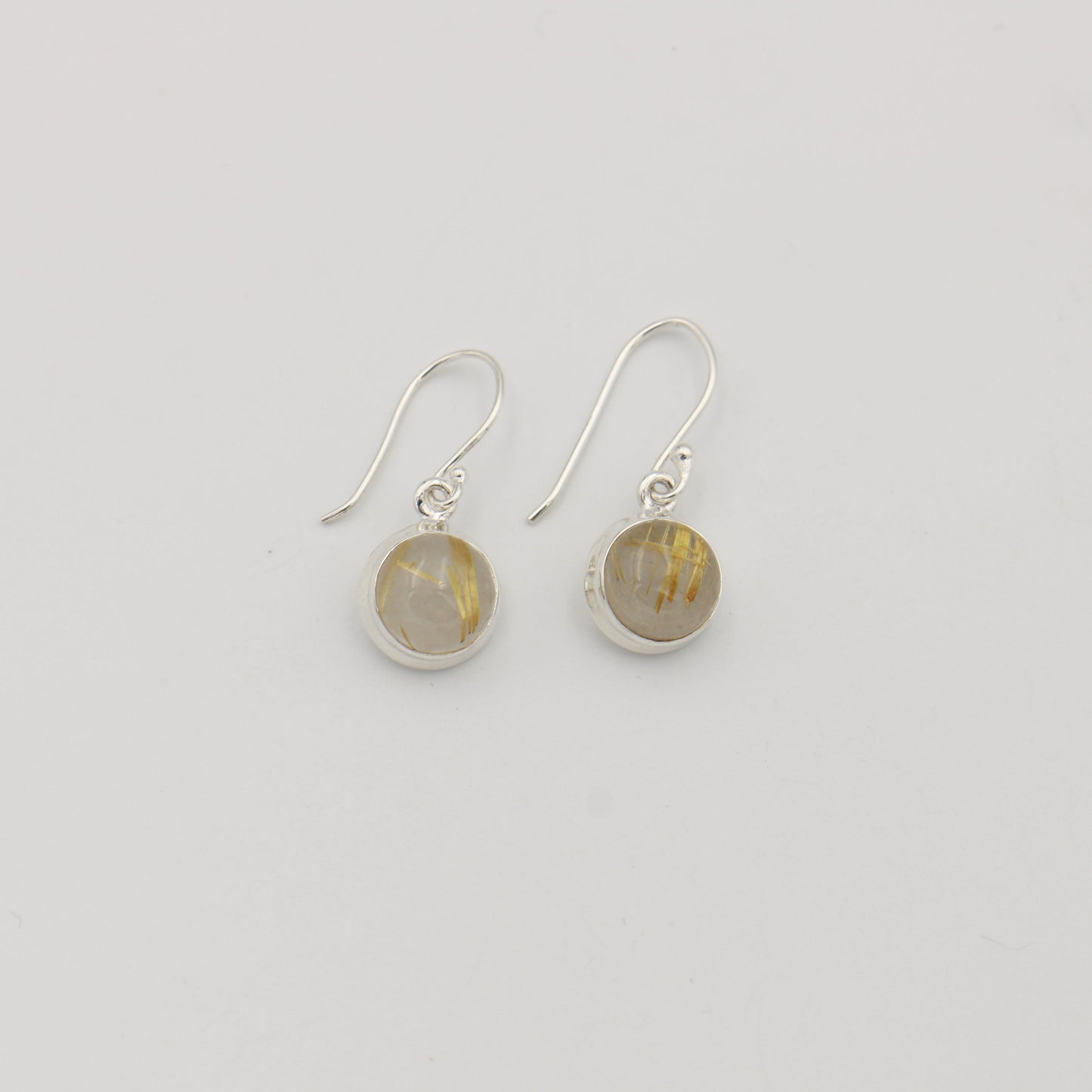 Rutilated Quartz Round Cabochon Sterling Earrings