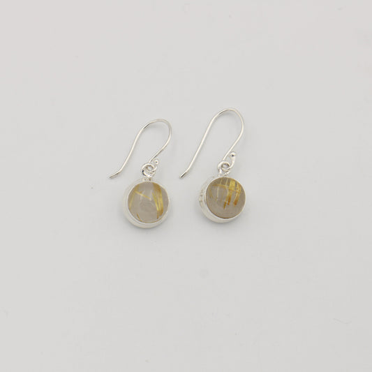 Rutilated Quartz Round Cabochon Sterling Earrings
