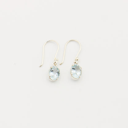 Aquamarine Oval Sterling Silver Prong Earrings