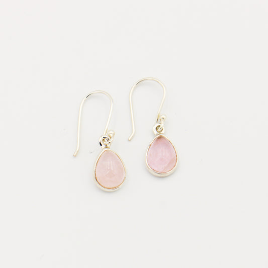 Morganite Small Pear Cabochon Sterling Earrings