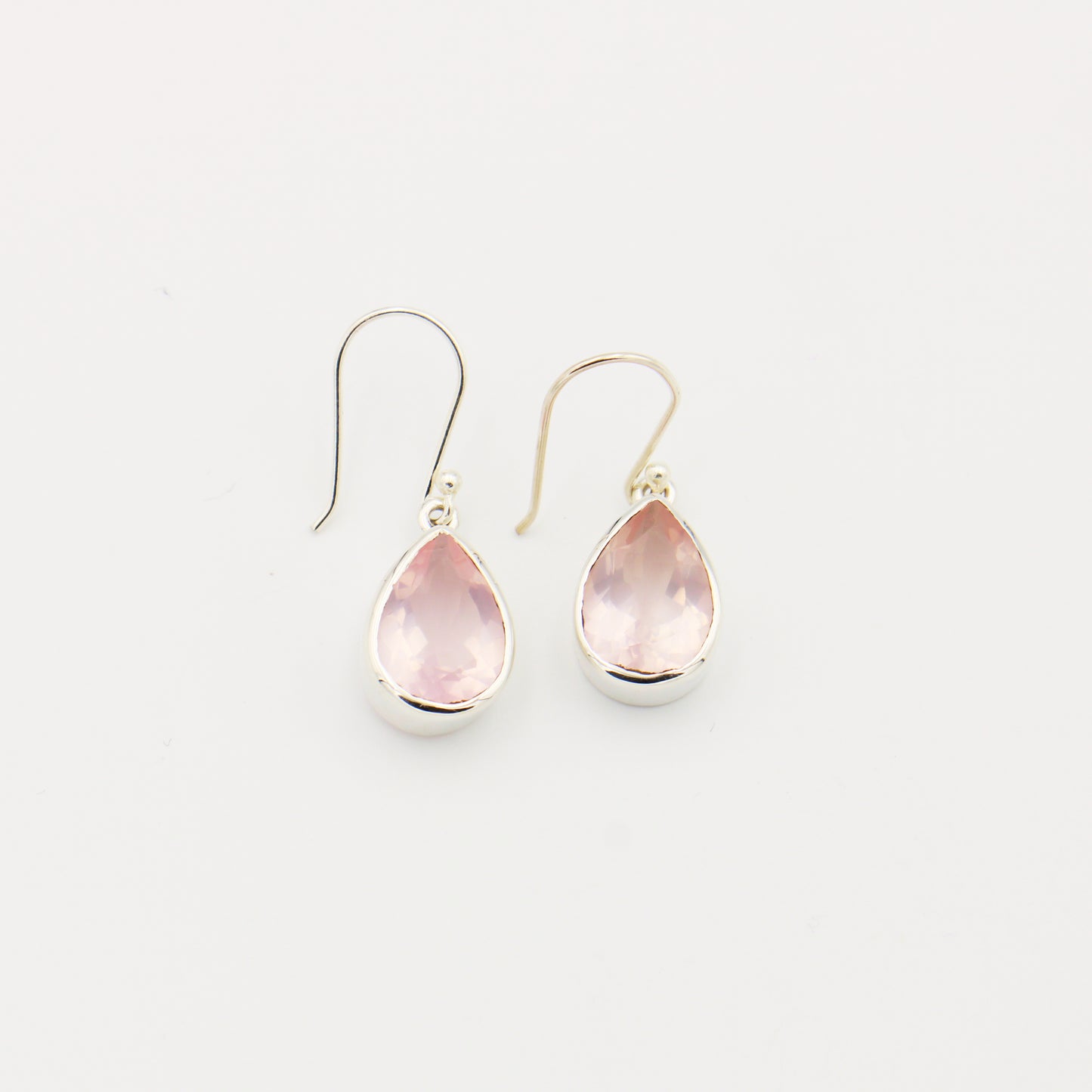 Rose Quartz Faceted Pear Sterling Earrings