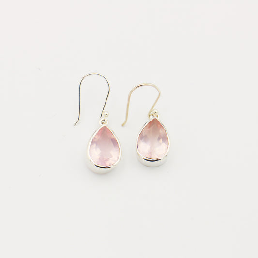 Rose Quartz Faceted Pear Sterling Earrings