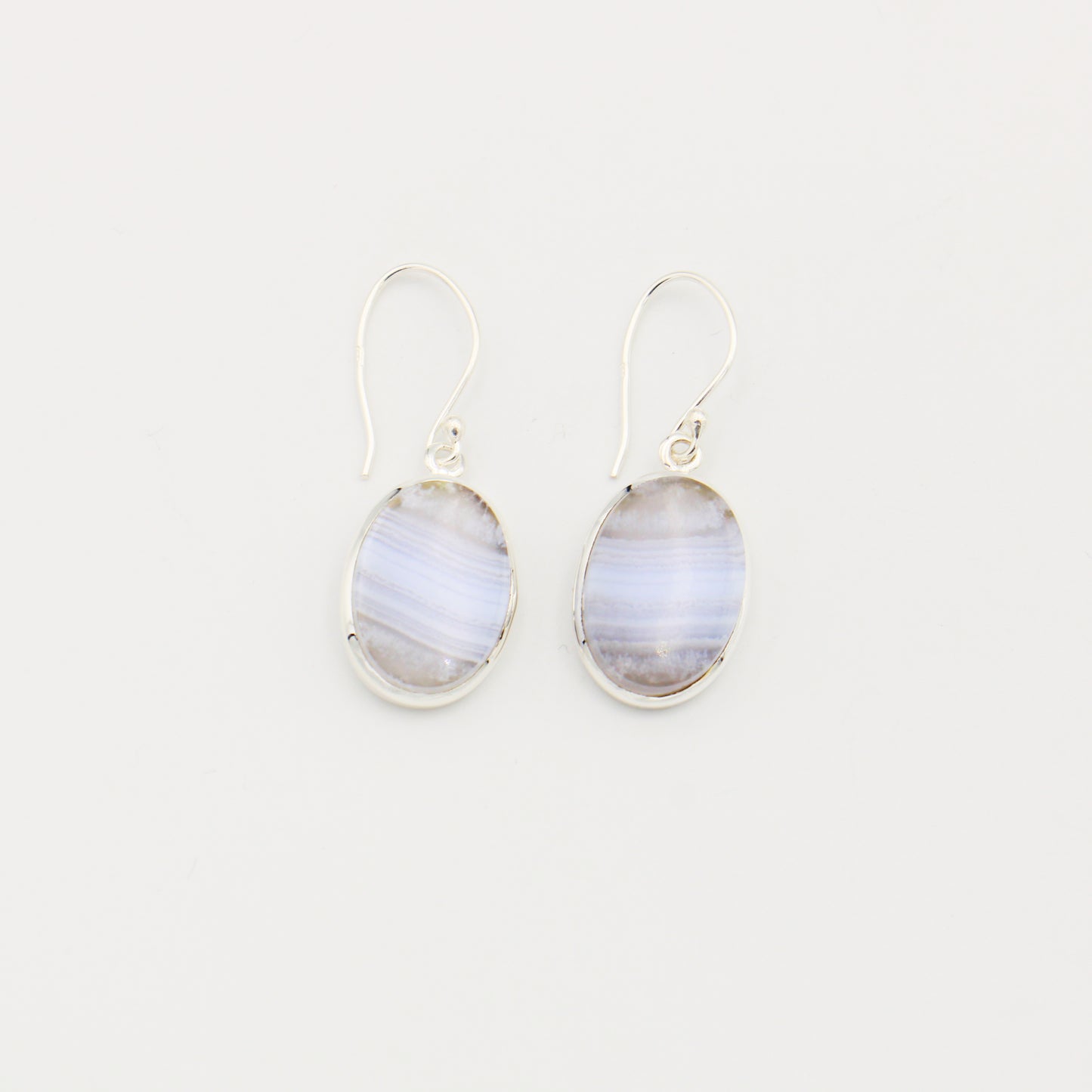 Blue Lace Agate Oval Sterling Earrings
