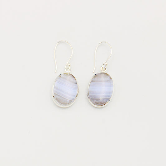 Blue Lace Agate Oval Sterling Earrings