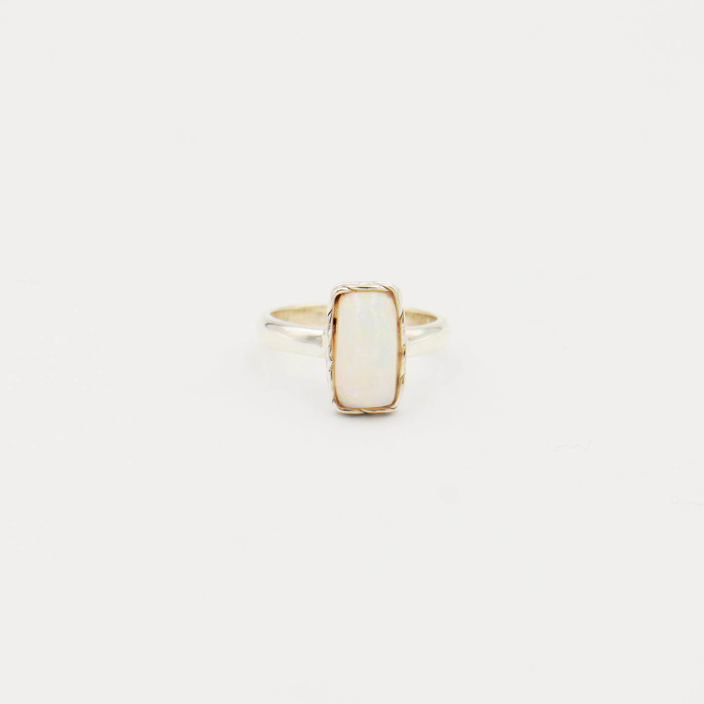Ethiopian Opal Rectangle Braided Sterling Ring Size 6.5