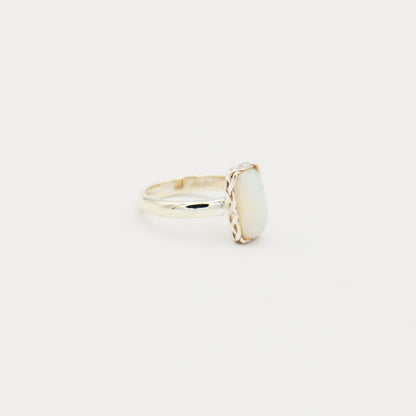 Ethiopian Opal Rectangle Braided Sterling Ring Size 6.5