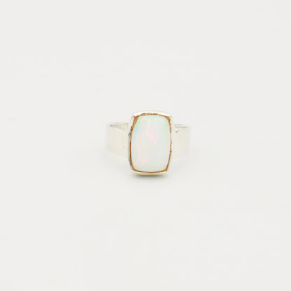 Ethiopian Opal Rectangle Sterling Ring Size 8