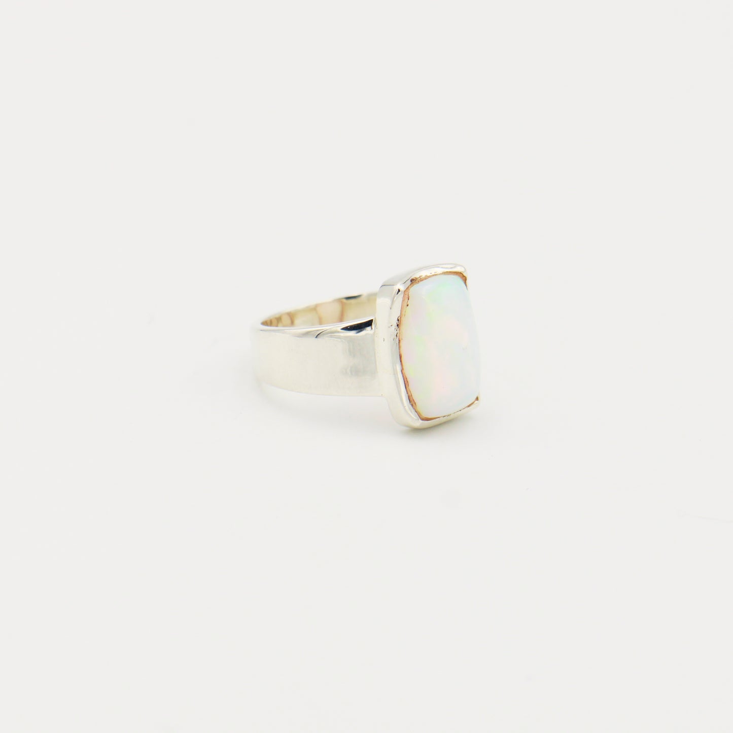 Ethiopian Opal Rectangle Sterling Ring Size 8