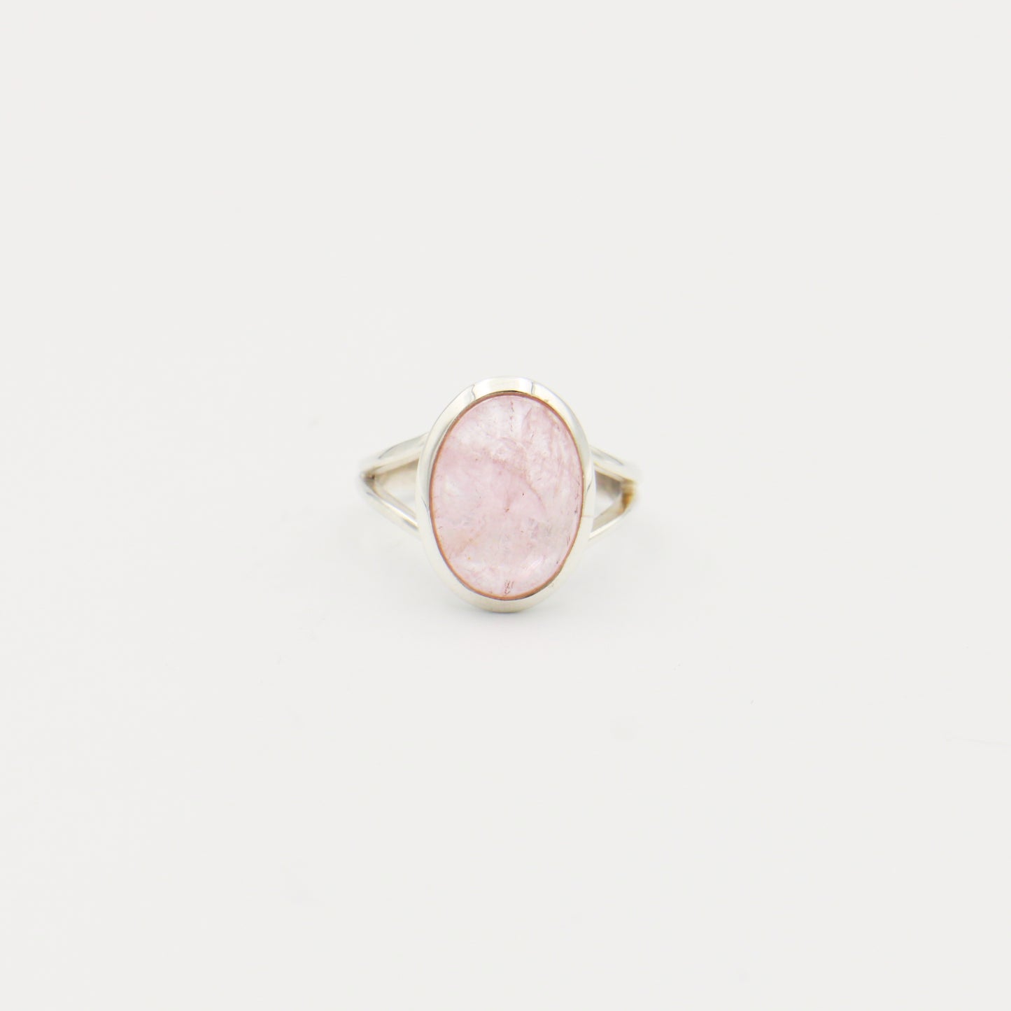 Morganite Oval Split Band Sterling Ring Size 7