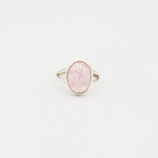 Morganite Oval Split Band Sterling Ring Size 7