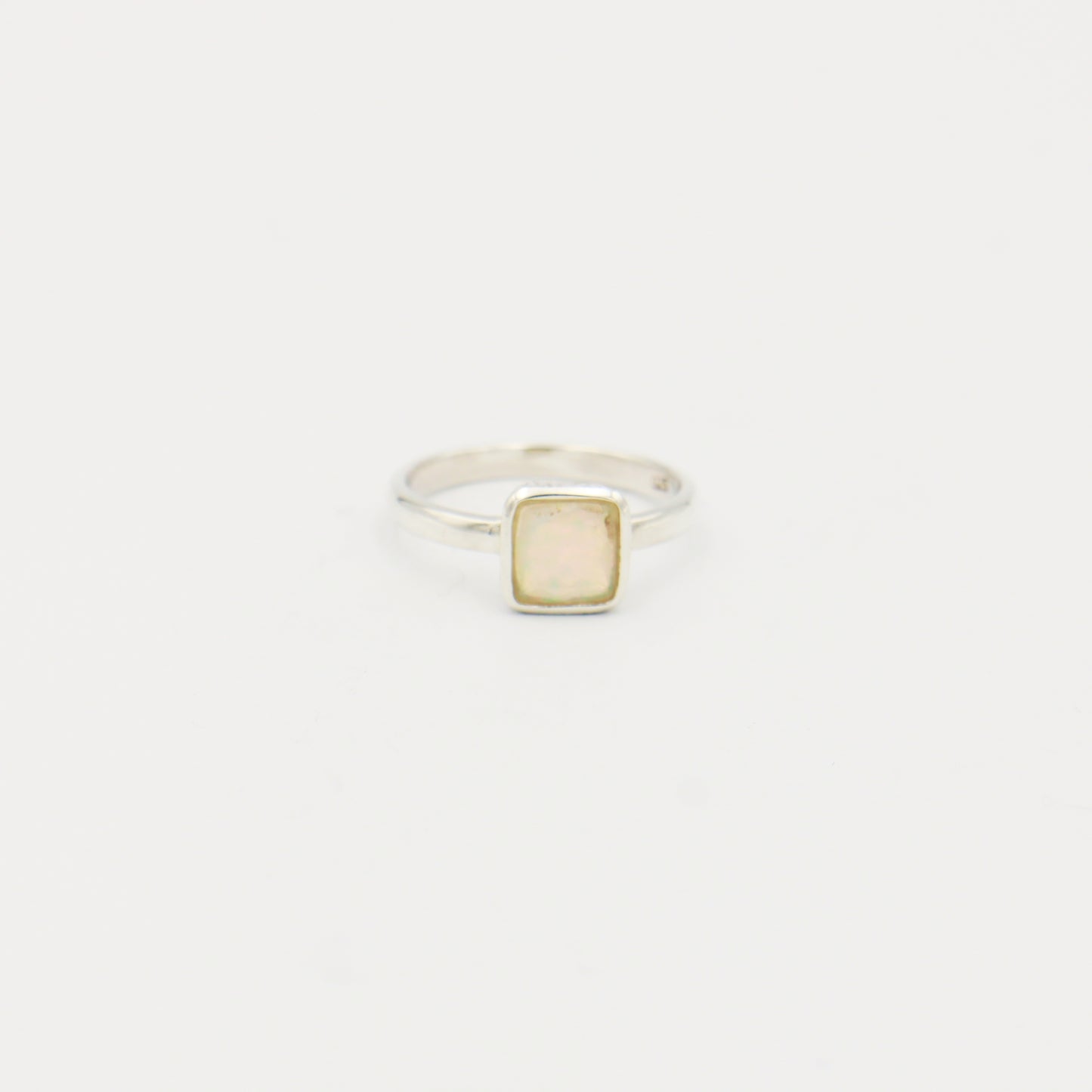 Ethiopian Opal Square Hammered Sterling Ring Size 8