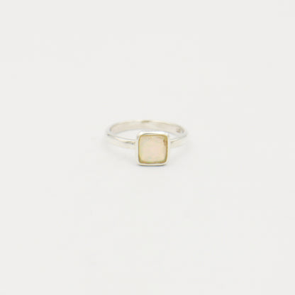 Ethiopian Opal Square Hammered Sterling Ring Size 8