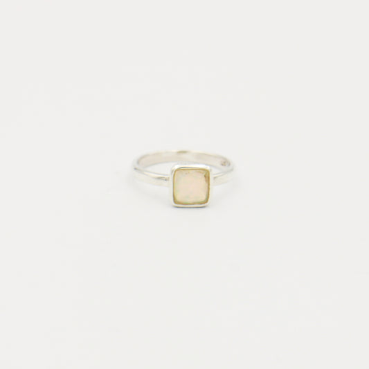 Ethiopian Opal Square Hammered Sterling Ring Size 8