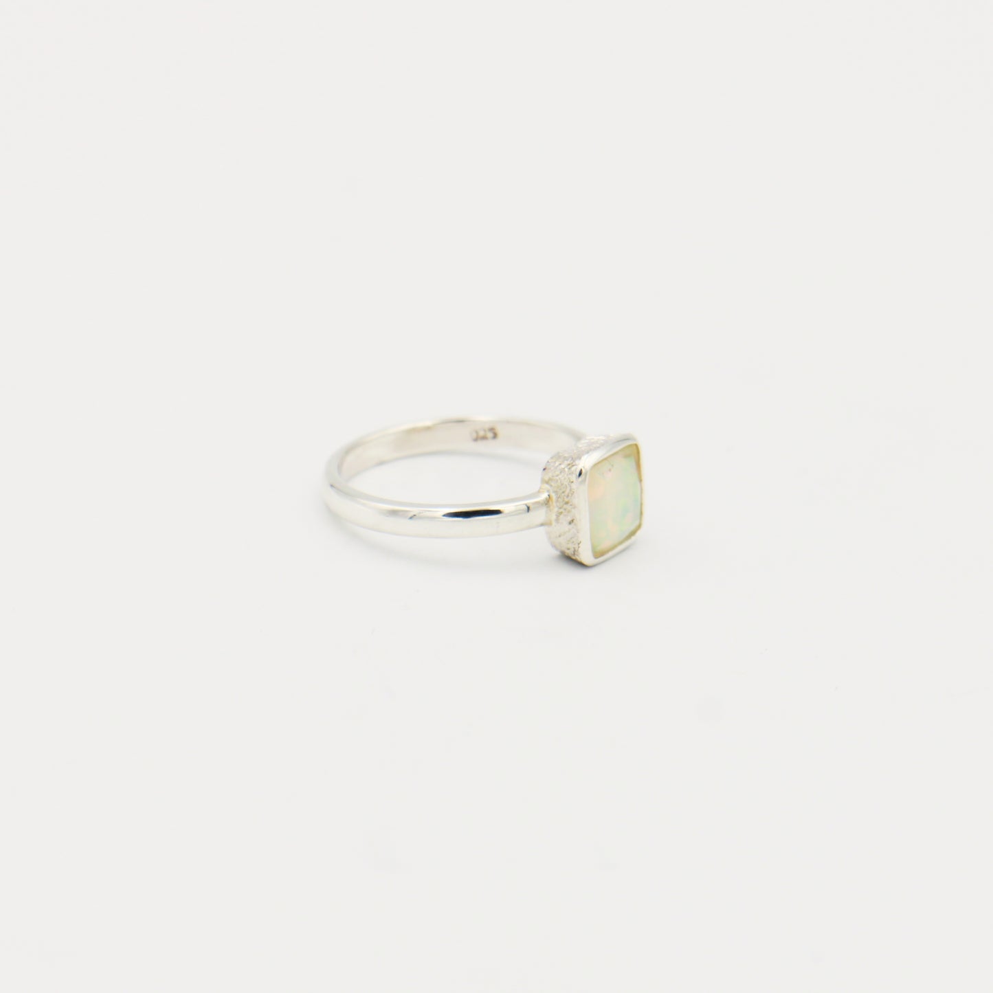Ethiopian Opal Square Hammered Sterling Ring Size 8