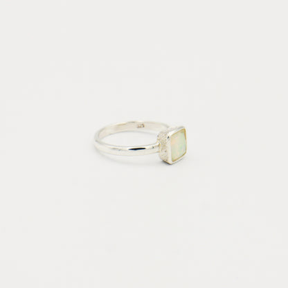 Ethiopian Opal Square Hammered Sterling Ring Size 8