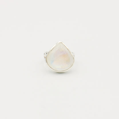Moonstone Teardrop Sterling Silver Ring Size 7.5