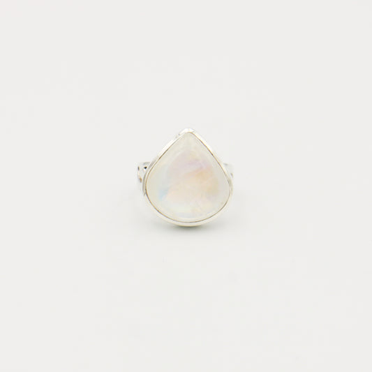 Moonstone Teardrop Sterling Silver Ring Size 7.5