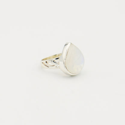 Moonstone Teardrop Sterling Silver Ring Size 7.5