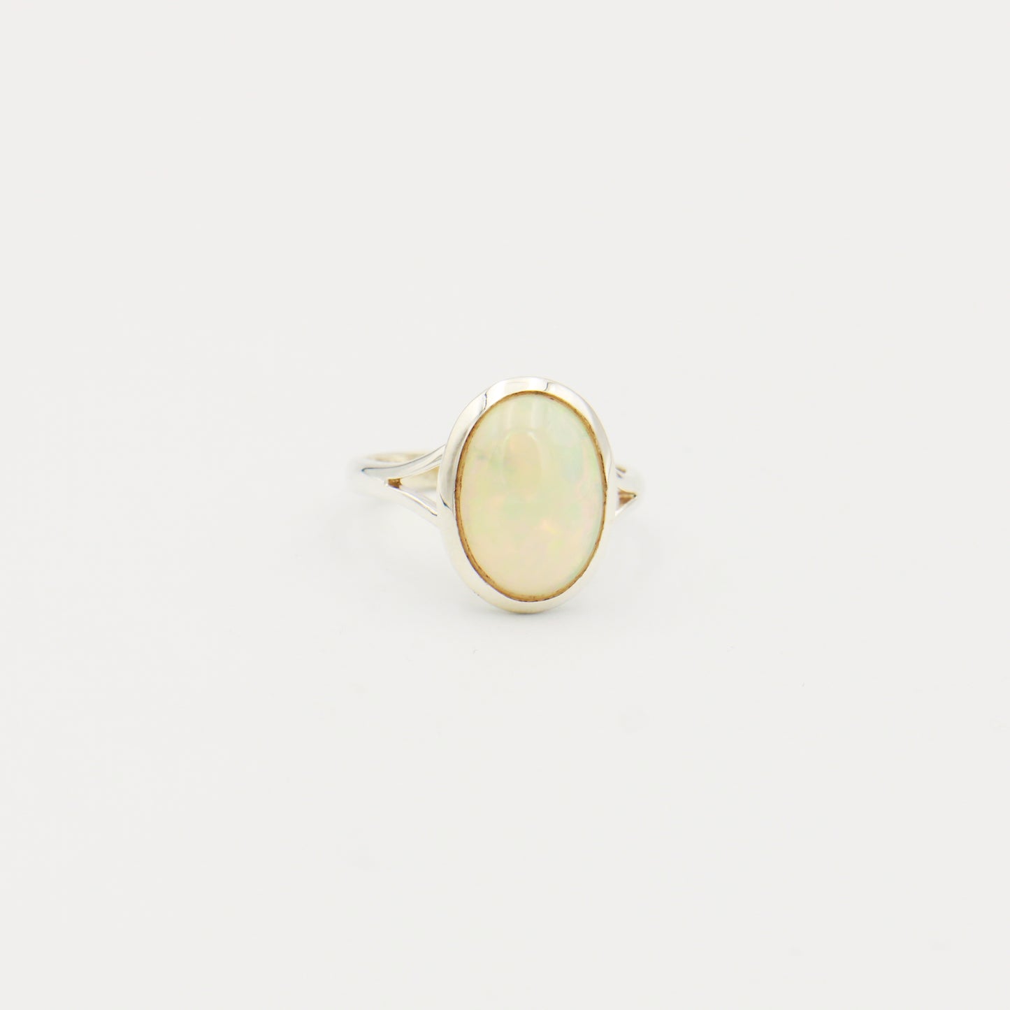Ethiopian Opal Oval Sterling Split Band Ring Size 8.5