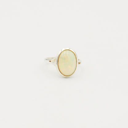 Ethiopian Opal Oval Sterling Split Band Ring Size 8.5